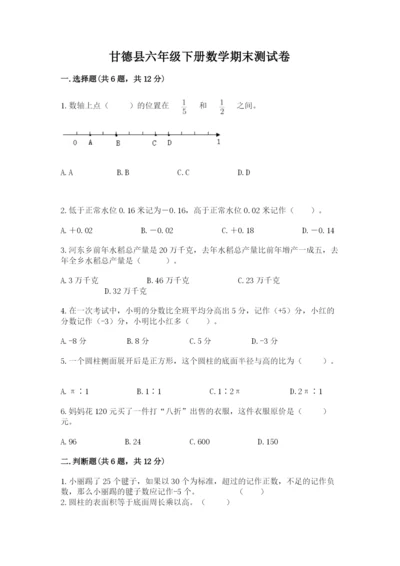 甘德县六年级下册数学期末测试卷（考试直接用）.docx