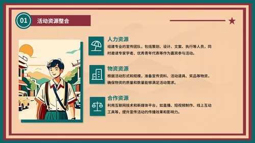 红绿色复古风五四精神宣传活动PPT模板