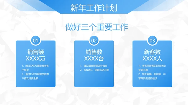 蓝色简约几何切割销售年终总结PPT模板