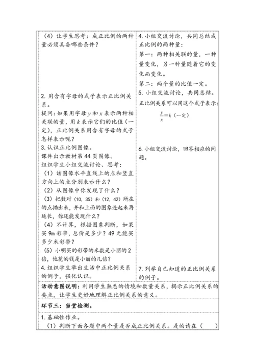 大单元教学【核心素养目标】4.4  正比例（表格式）教学设计