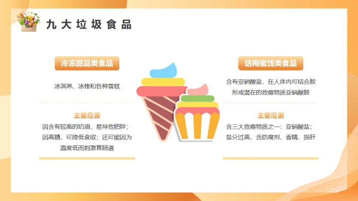 橙色守护校园食品安全常识饮食健康通用PPT模板