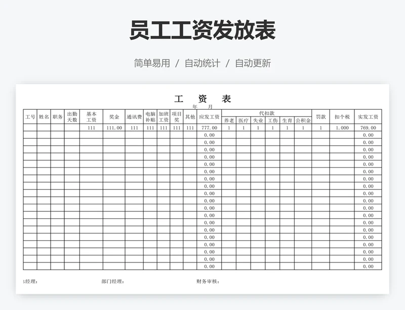 员工工资发放表