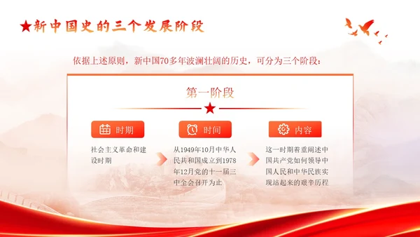 红色渐变简约大气新中国发展史党课PPT模版