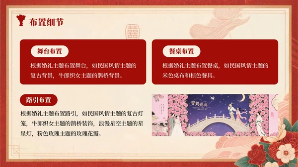 红色复古风七夕主题婚礼策划方案PPT模板
