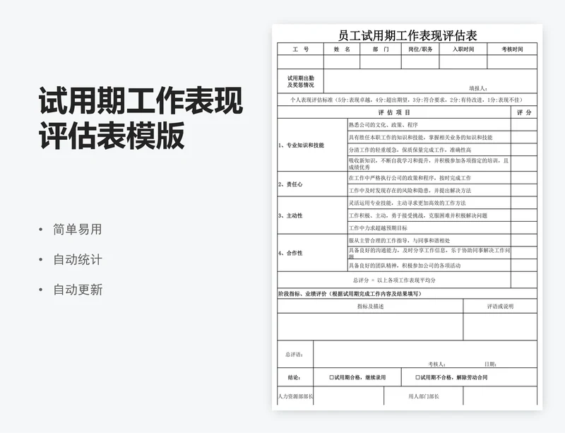 试用期工作表现评估表模版