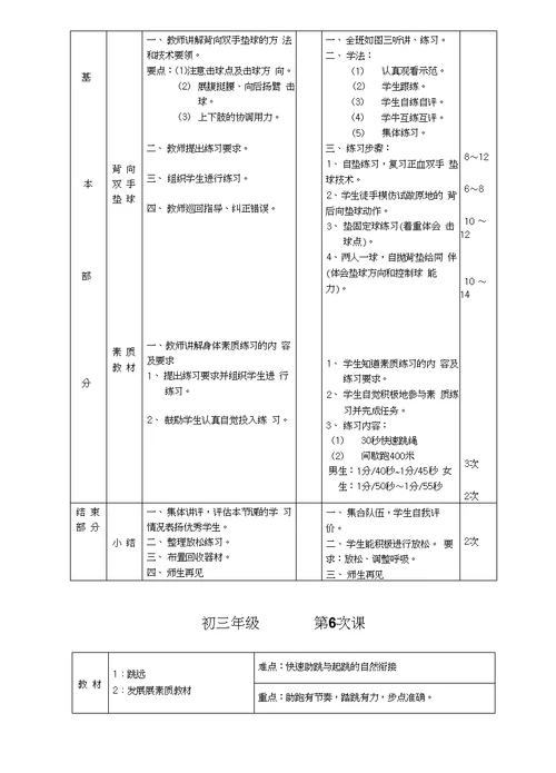 初三体育课教案全集