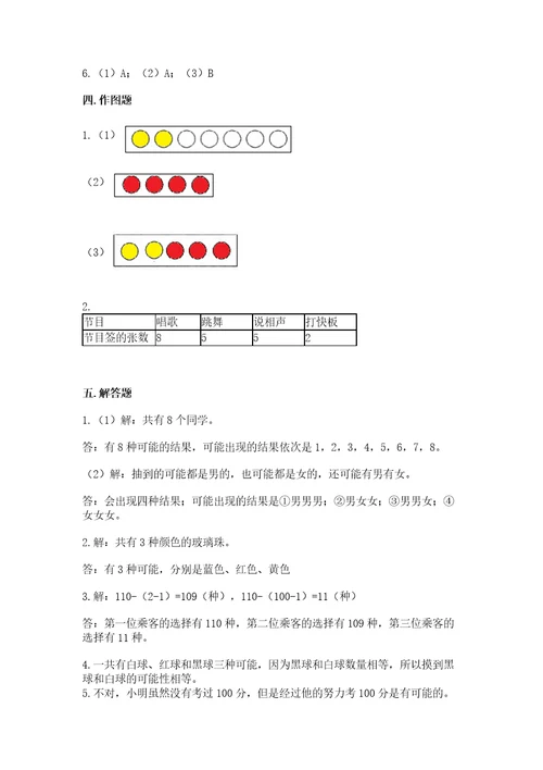 苏教版四年级上册数学第六单元可能性测试卷精选答案