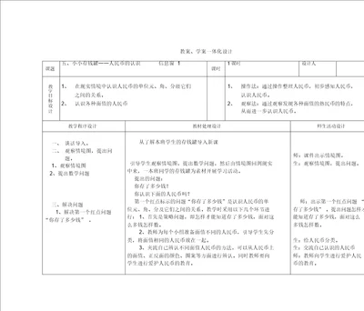 教案学案一体化设计人民币的认识信息窗1教学设计