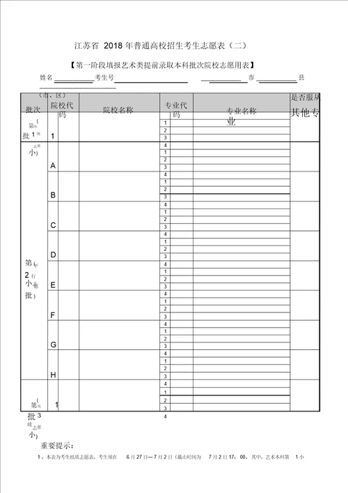 江苏高考志愿填报草表