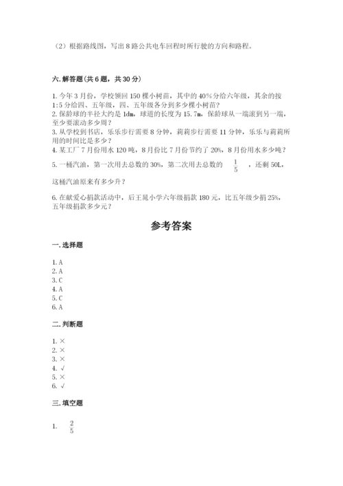 2022人教版六年级上册数学期末测试卷附答案（轻巧夺冠）.docx