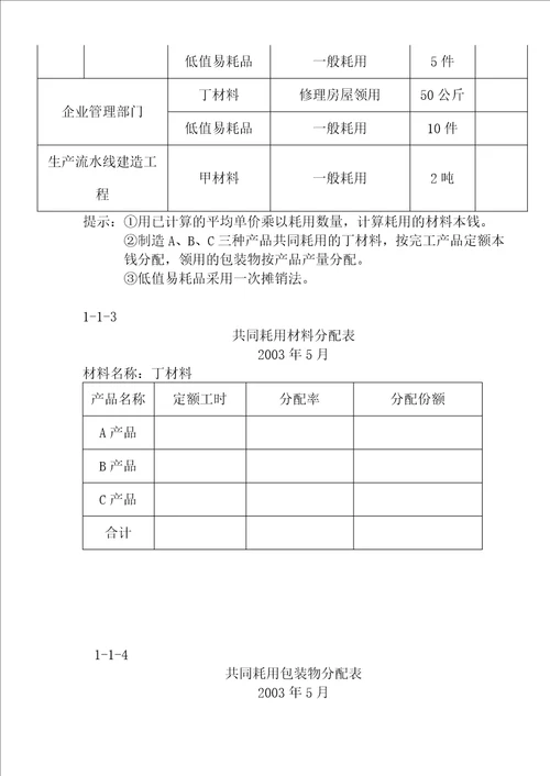 成本会计实验