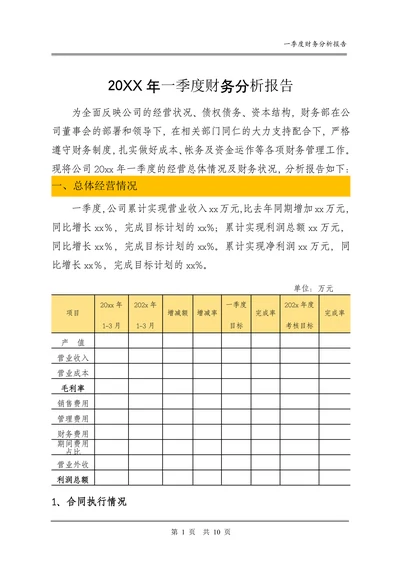 季度财务分析报告模板