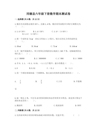 同德县六年级下册数学期末测试卷（培优）.docx