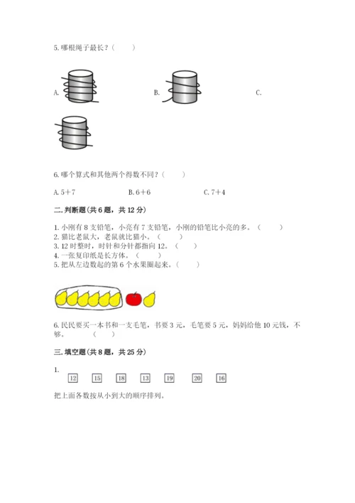 小学数学试卷一年级上册数学期末测试卷（考点梳理）.docx