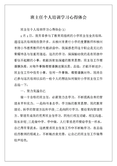 班主任个人培训学习心得体会