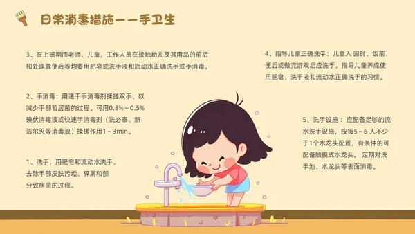 浅色简约卡通幼儿园卫生消毒PPT模板