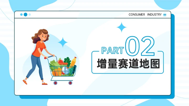 蓝色插画风消费行业变革与新机遇PPT模板