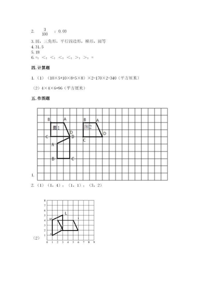 人教版小学五年级下册数学期末试卷有精品答案.docx