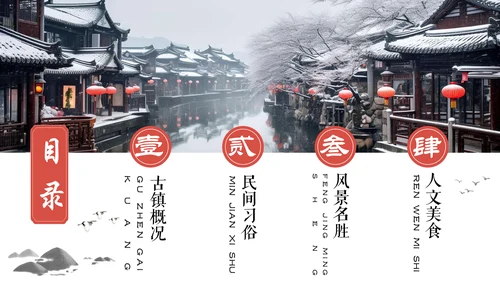 冬季古镇冬天大雪天通用PPT模板
