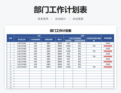 部门工作计划表