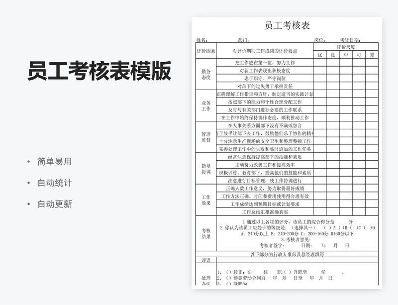 员工考核表模版