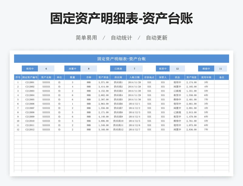 固定资产明细表-资产台账