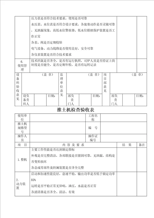 各类机械设备检查验收表全