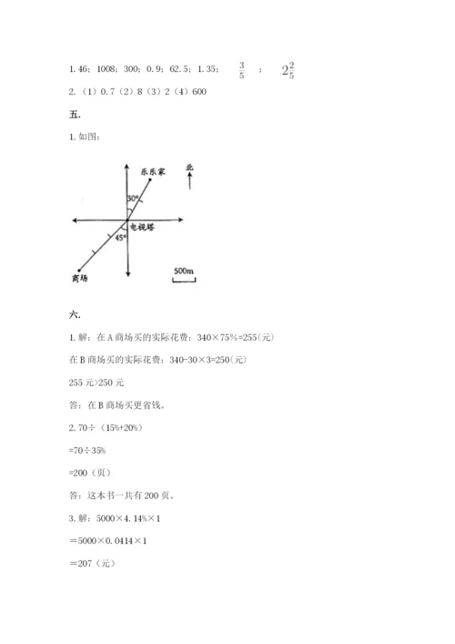 小学六年级数学摸底考试题精品（夺冠）.docx