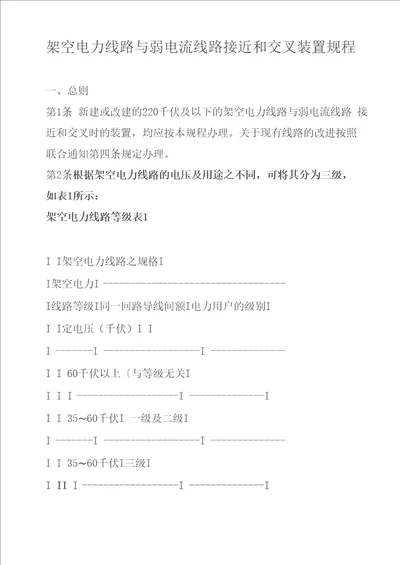 架空电力线路与弱电流线路接近和交叉装置规程