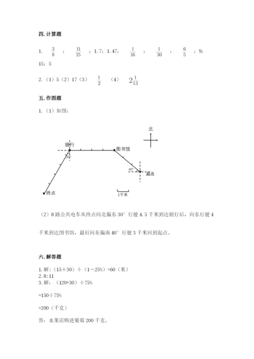 小学六年级上册数学期末测试卷（重点）.docx