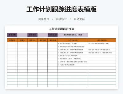 工作计划跟踪进度表模版