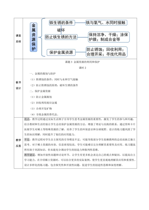 2024新人教版九年级化学下册课题3金属资源的利用和保护第二课时教学设计