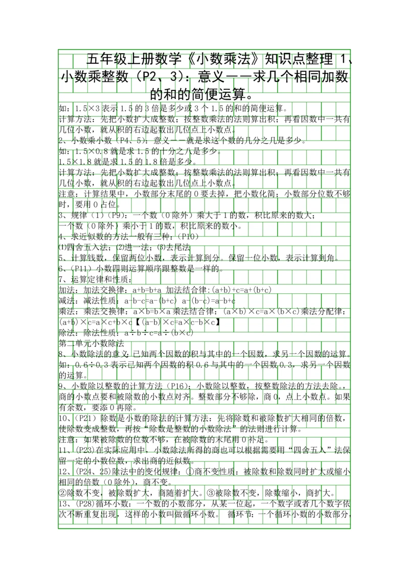 五年级上册数学小数乘法知识点整理.docx