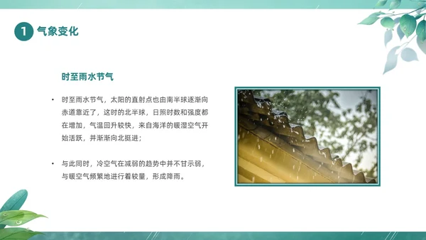 绿色春天中国二十四节气之雨水节气介绍PPT
