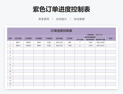 紫色订单进度控制表