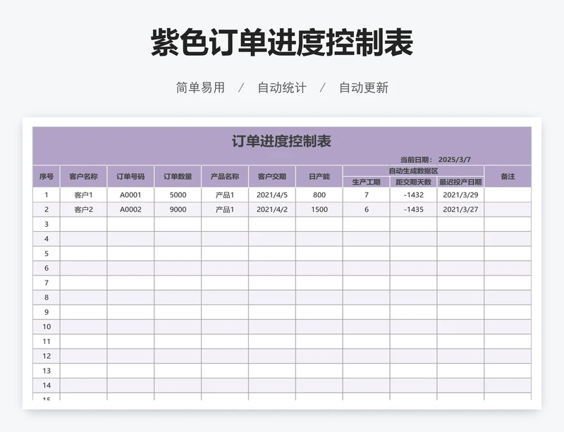 紫色订单进度控制表