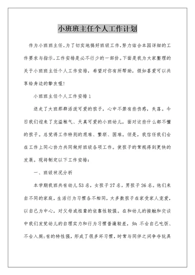 小班班主任个人工作计划