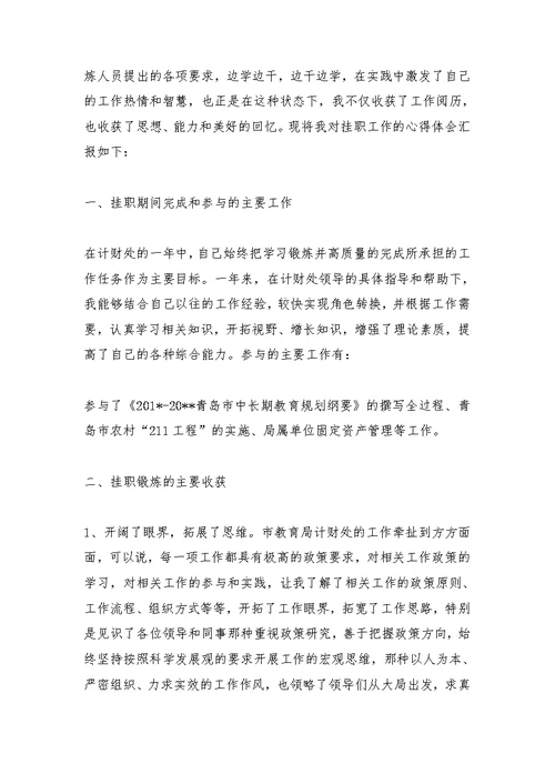 财务处挂职锻炼工作总结