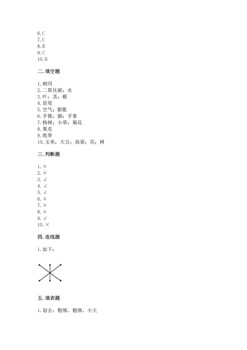 教科版小学一年级上册科学期末测试卷带答案（b卷）.docx