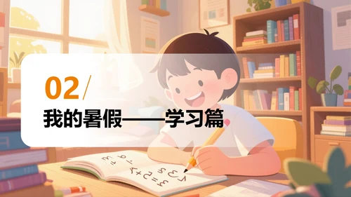 彩色插画卡通我的暑假生活规划PPT模板