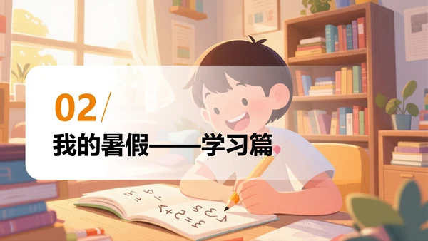 彩色插画卡通我的暑假生活规划PPT模板