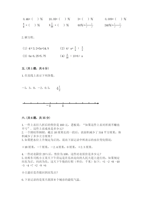 小学六年级下册数学摸底考试题及参考答案（模拟题）.docx