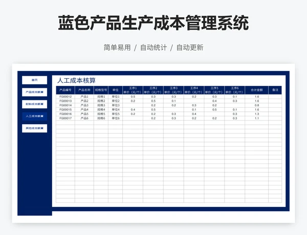 蓝色产品生产成本管理系统