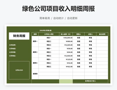 绿色公司项目收入明细周报