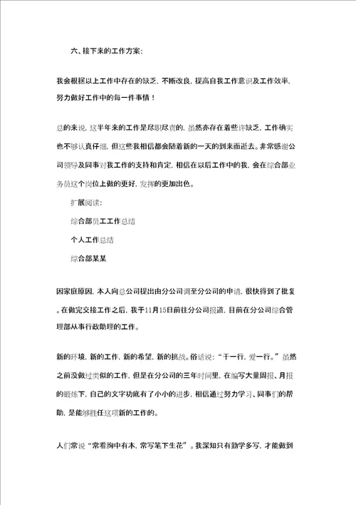 综合部业务员工作总结报告