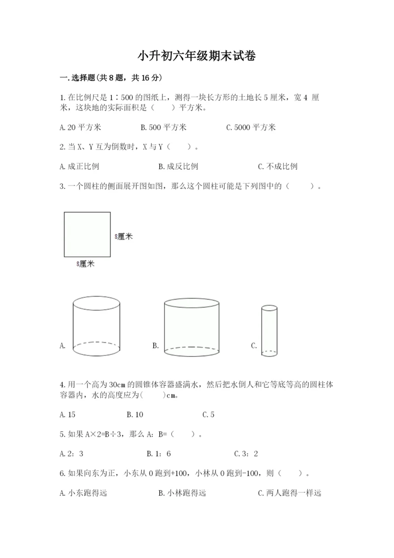 小升初六年级期末试卷精品【名校卷】.docx