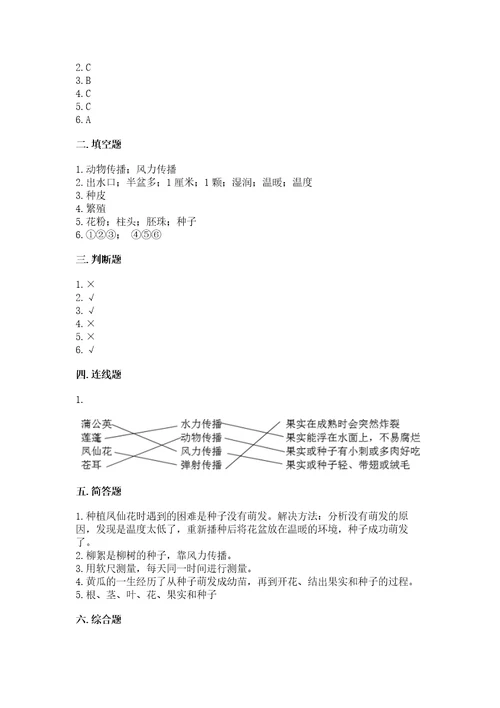 科学四年级下册第一单元植物的生长变化测试卷（重点）