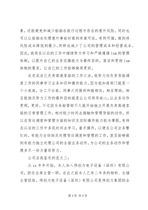 公司自我鉴定的范文3篇.docx