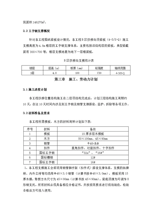 工字钢支撑钢管支模架专项施工方案