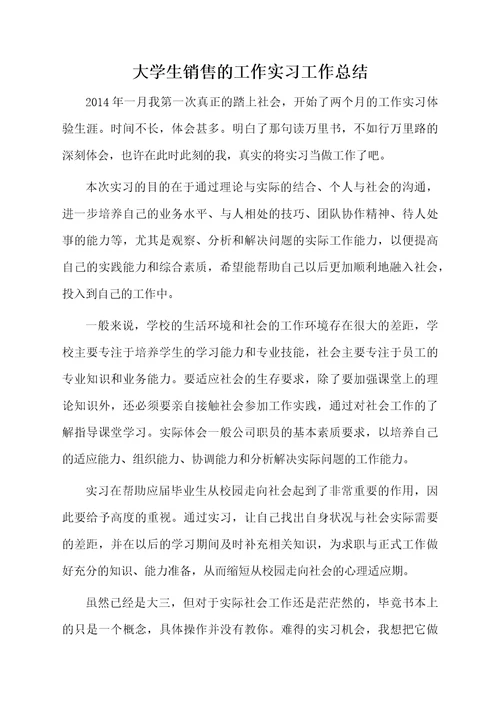 大学生销售的工作实习工作总结